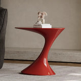 Modern Red Oval Steel Sculpted Pedestal Side Table Image - 4
