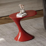 Modern Red Oval Steel Sculpted Pedestal Side Table Image - 6