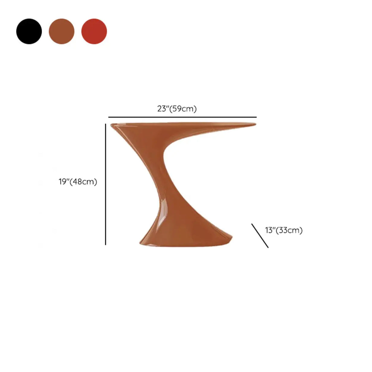 Modern Red Oval Steel Sculpted Pedestal Side Table 