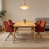 Modern Red Upholstered Swivel Curved Back Arm Dining Chair Image - 2