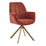 Modern Red Upholstered Swivel Curved Back Arm Dining Chair Image - 4