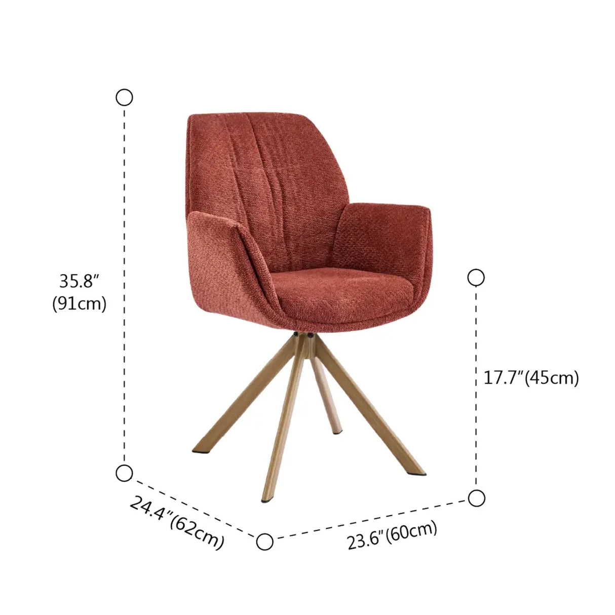 Modern Red Upholstered Swivel Curved Back Arm Dining Chair 