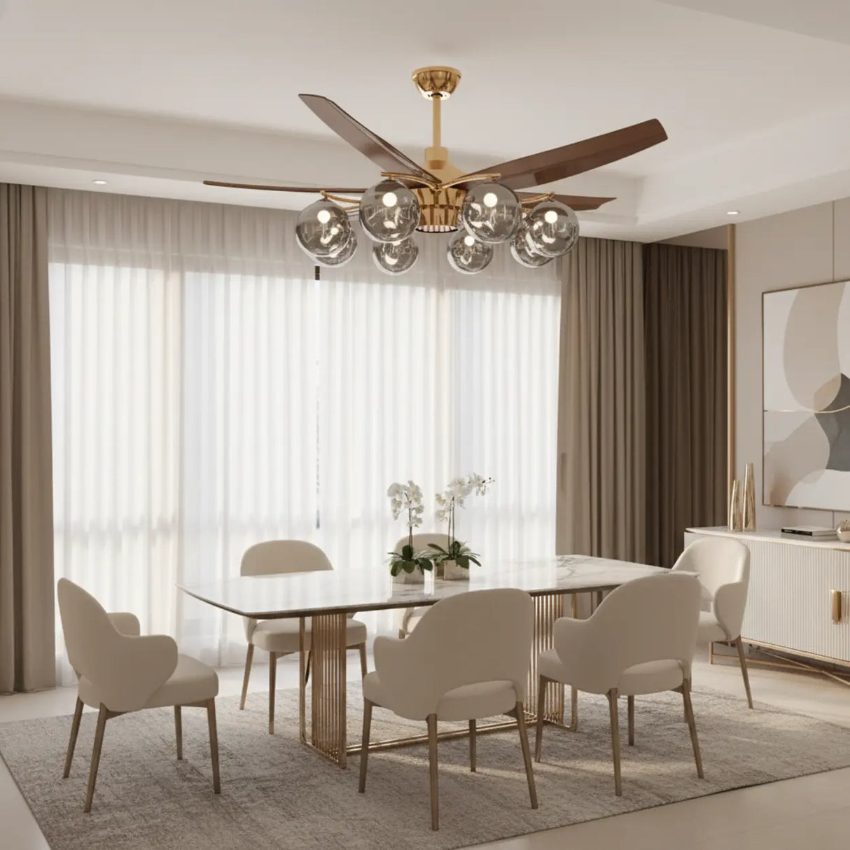 Modern Remote Control 8-Light Globe Ceiling Fan Light Image - 3