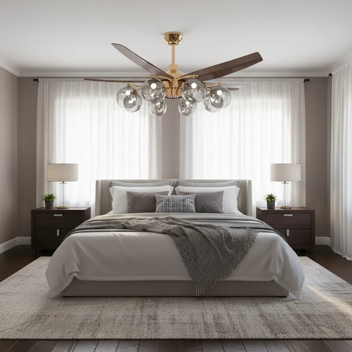 Modern Remote Control 8-Light Globe Ceiling Fan Light Image - 9