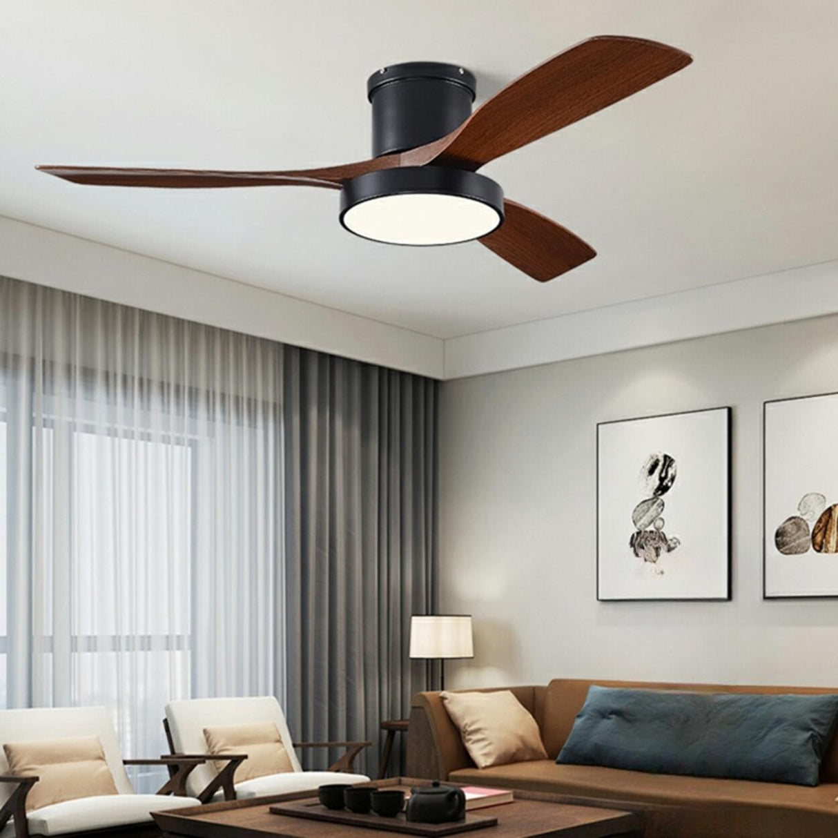 Modern Remote Control Wood Ceiling Fan with LED Light Image - 16