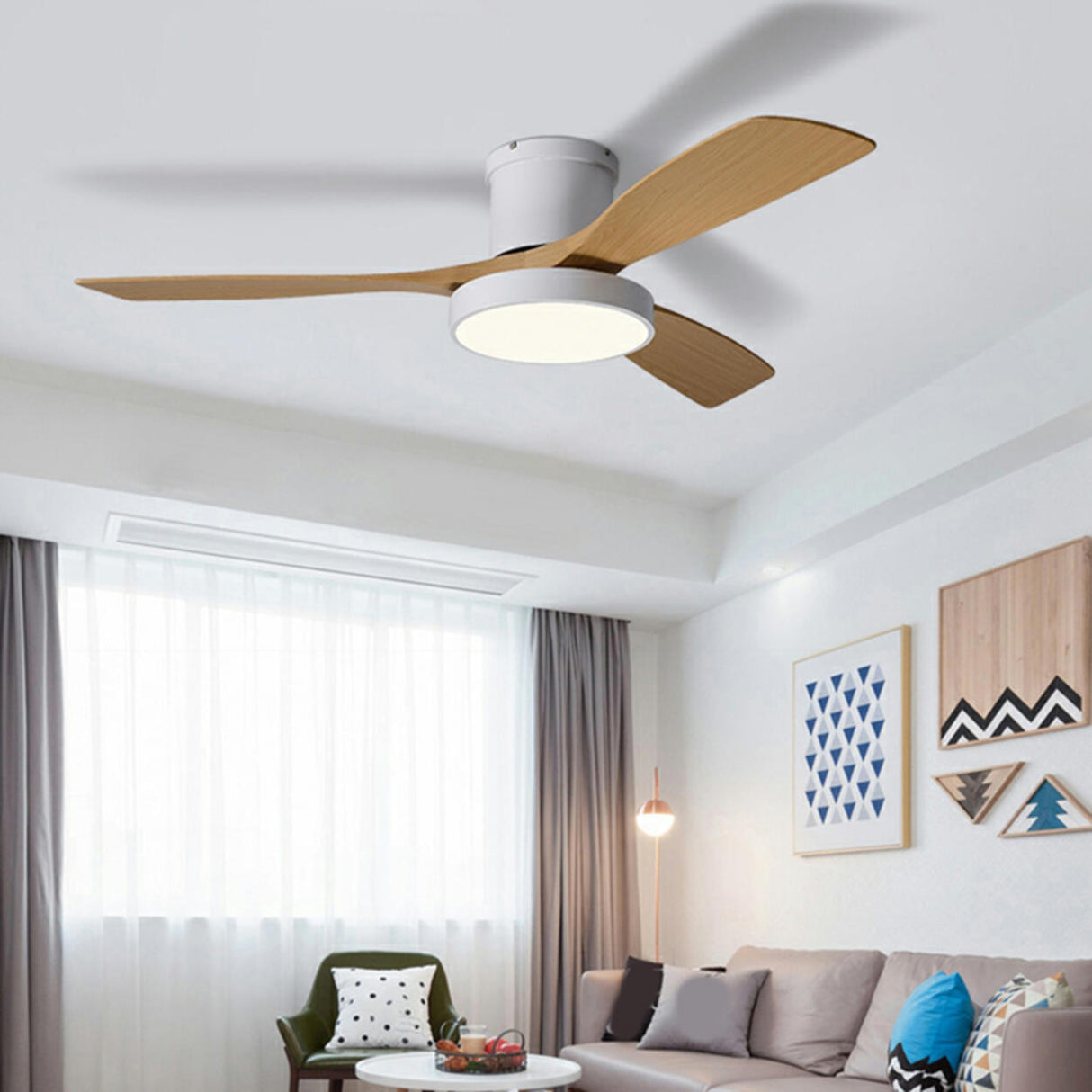 Modern Remote Control Wood Ceiling Fan with LED Light Image - 4