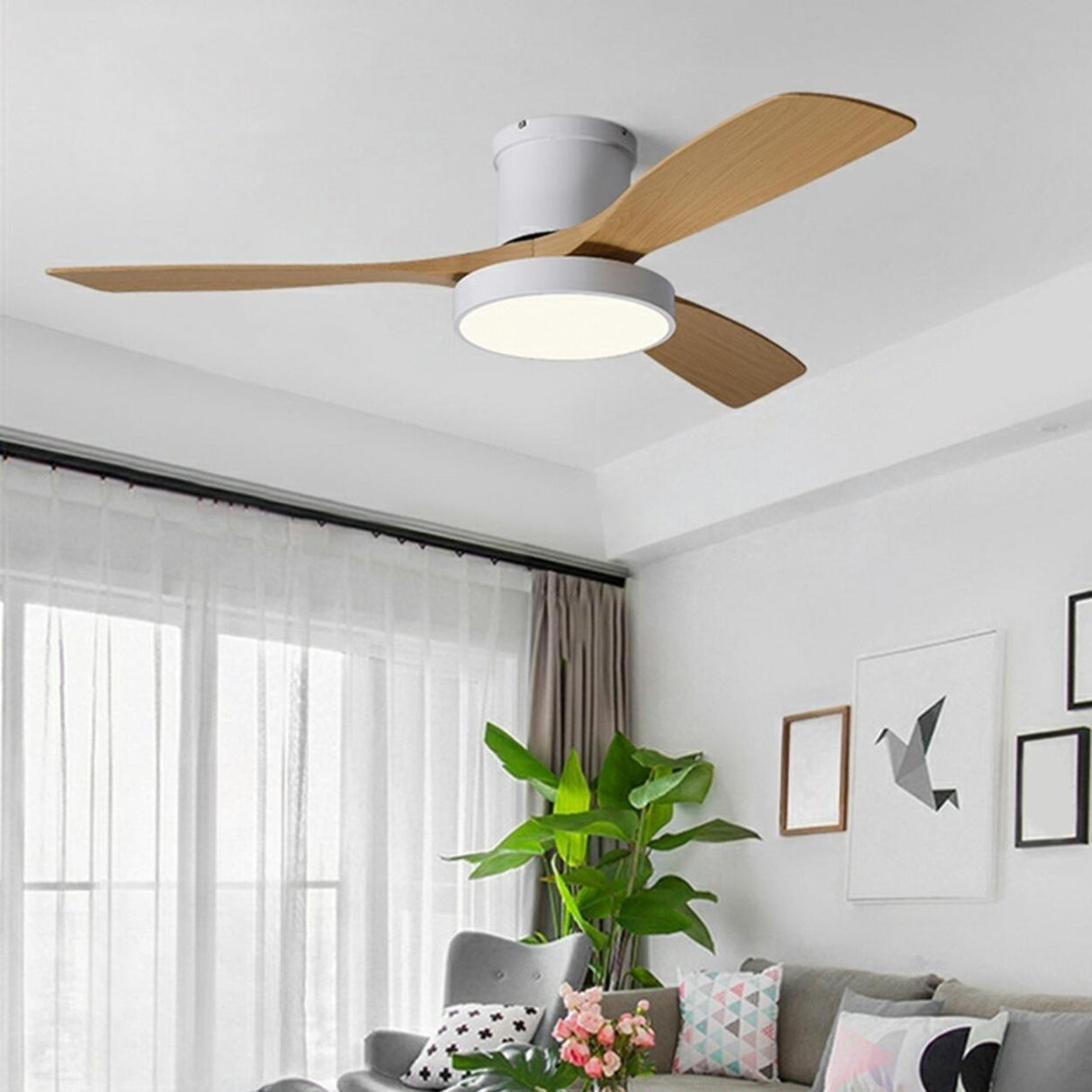 Modern Remote Control Wood Ceiling Fan with LED Light Image - 5