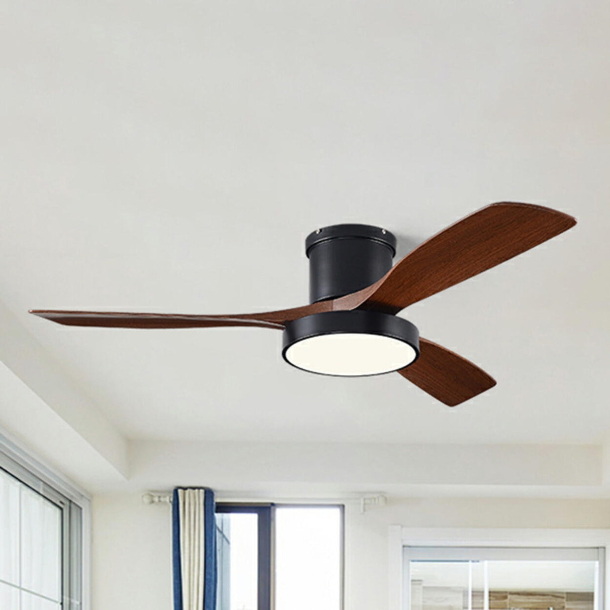 Modern Remote Control Wood Ceiling Fan with LED Light Image - 8