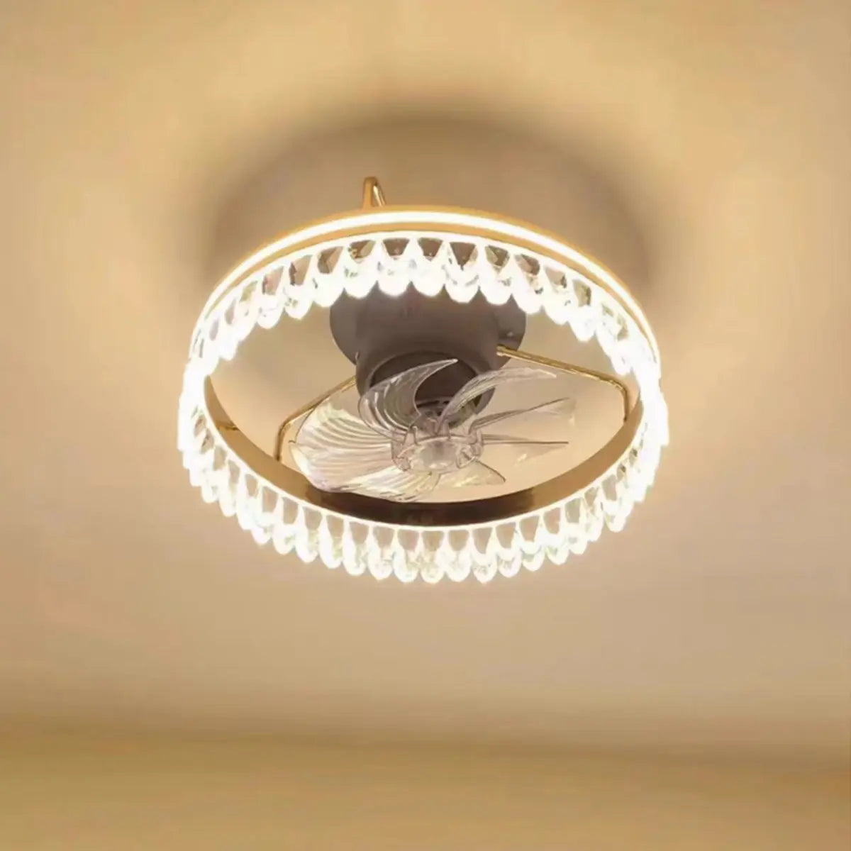 Modern Remote Flush Crystal Ceiling Fan with LED Light Image - 4