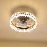 Modern Remote Flush Crystal Ceiling Fan with LED Light Image - 4