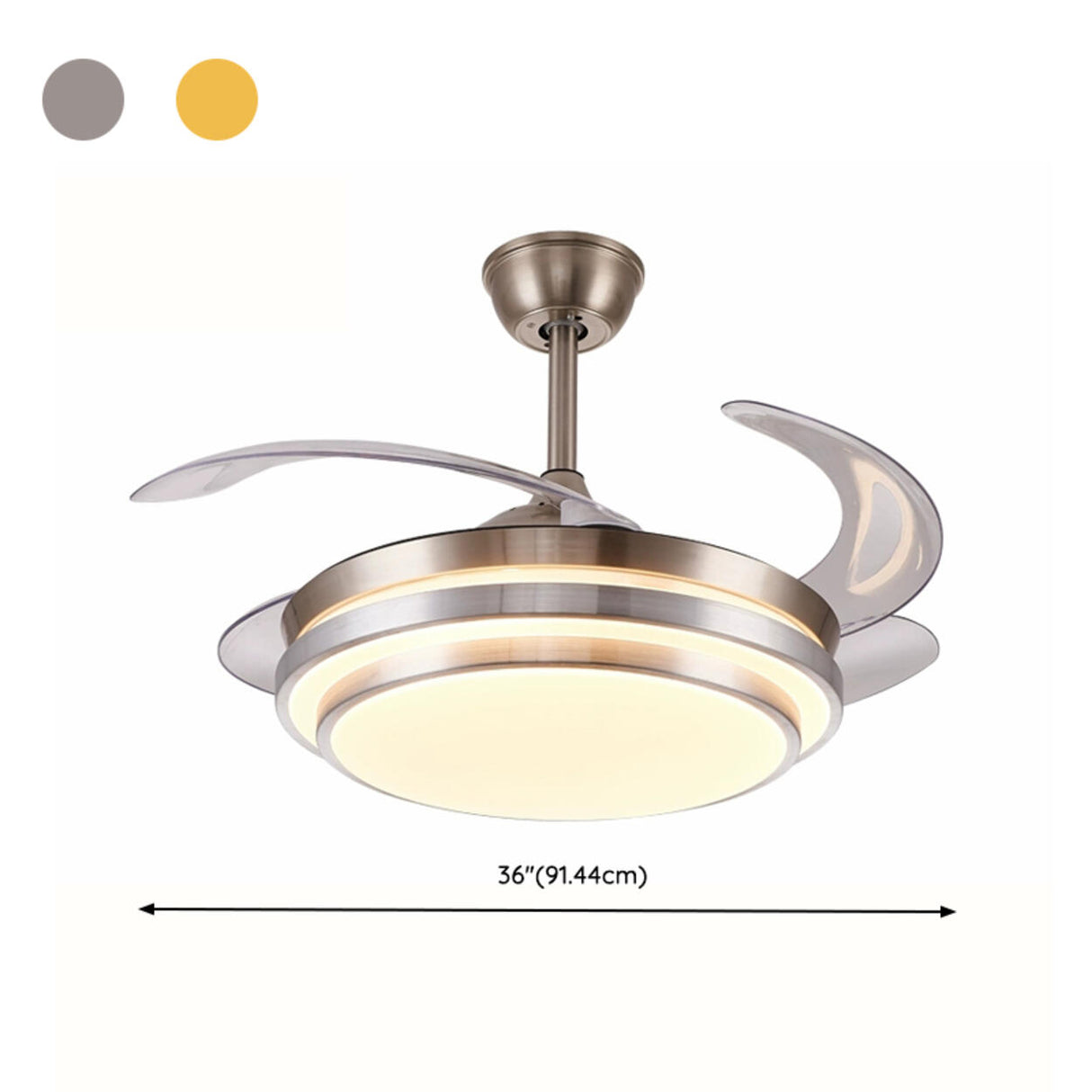 Modern Retractable Blade Round Metal Ceiling Fan Light 