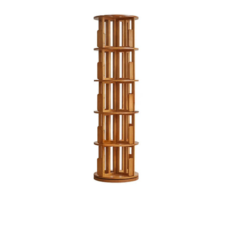 Modern Revolver Rotatable Tower Open Wooden Bookcase Image - 10
