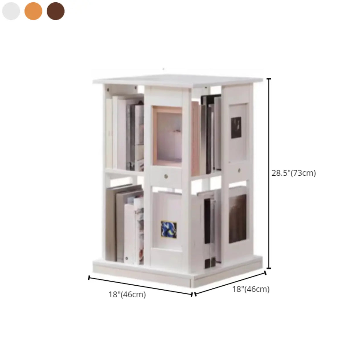 Modern Revolving Wooden Square Column Narrow Bookcase 
