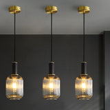 Modern Ribbed Clear Glass Cylinder Pendant Light Image - 1