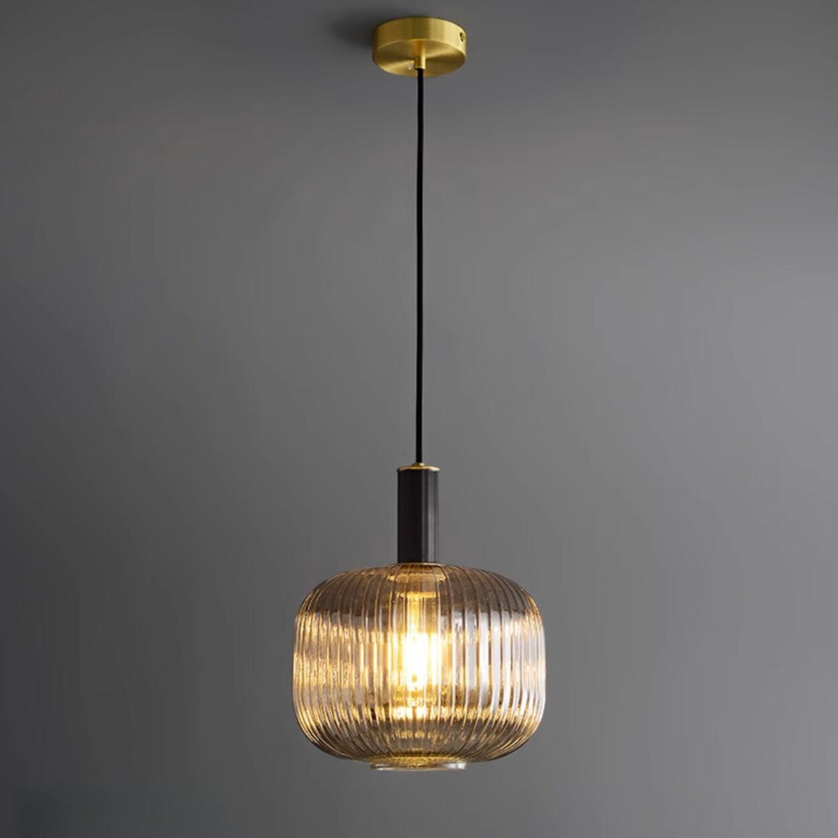 Modern Ribbed Clear Glass Cylinder Pendant Light Image - 12