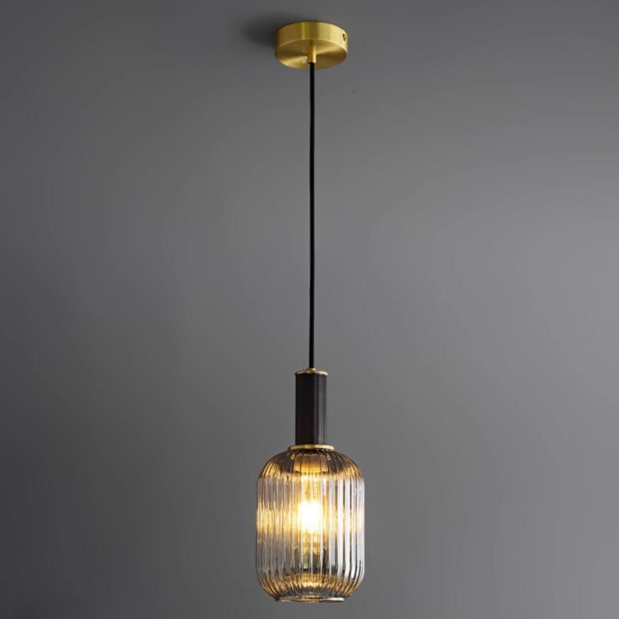 Modern Ribbed Clear Glass Cylinder Pendant Light Image - 13