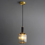 Modern Ribbed Clear Glass Cylinder Pendant Light Image - 13