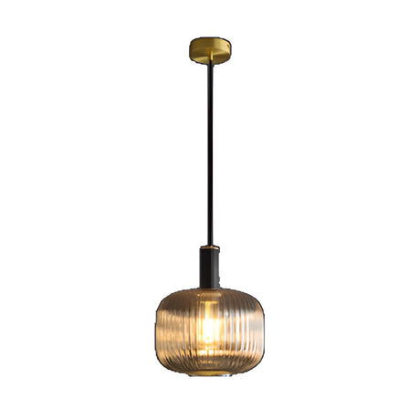 Modern Ribbed Clear Glass Cylinder Pendant Light Image - 2