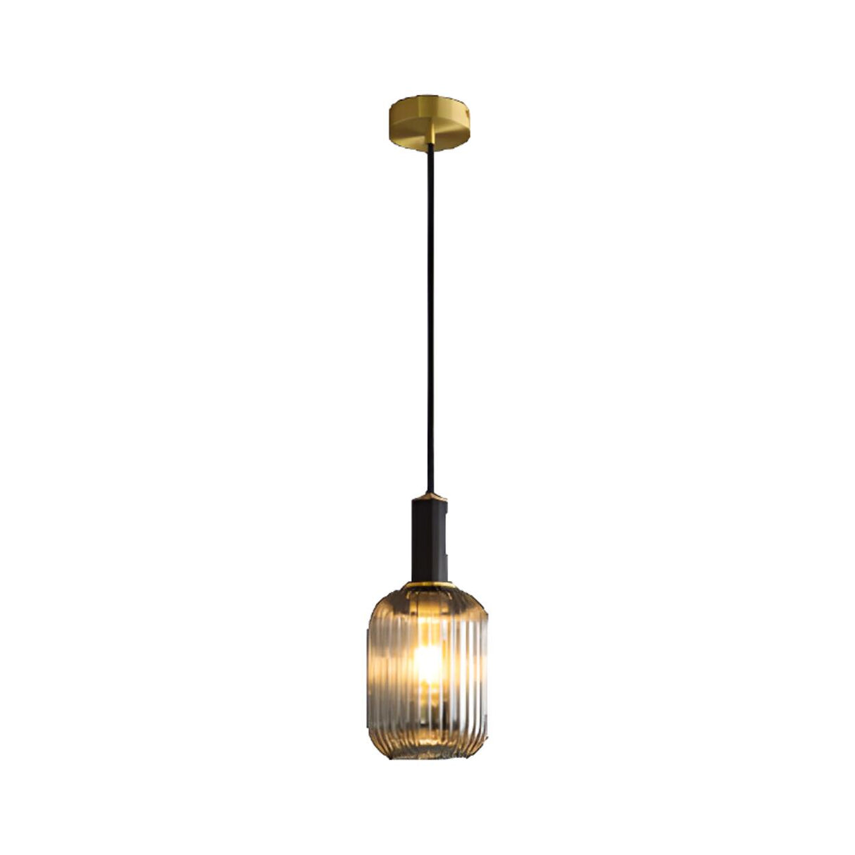 Modern Ribbed Clear Glass Cylinder Pendant Light Image - 3