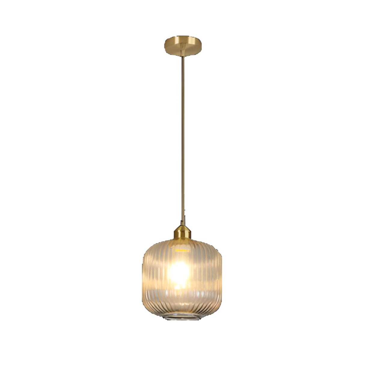 Modern Ribbed Clear Glass Cylinder Pendant Light Image - 5