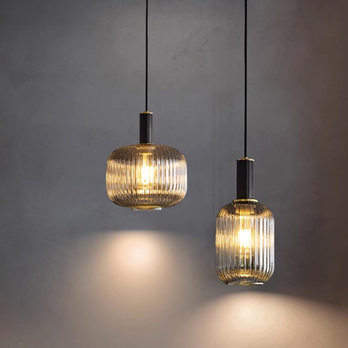 Modern Ribbed Clear Glass Cylinder Pendant Light Image - 8