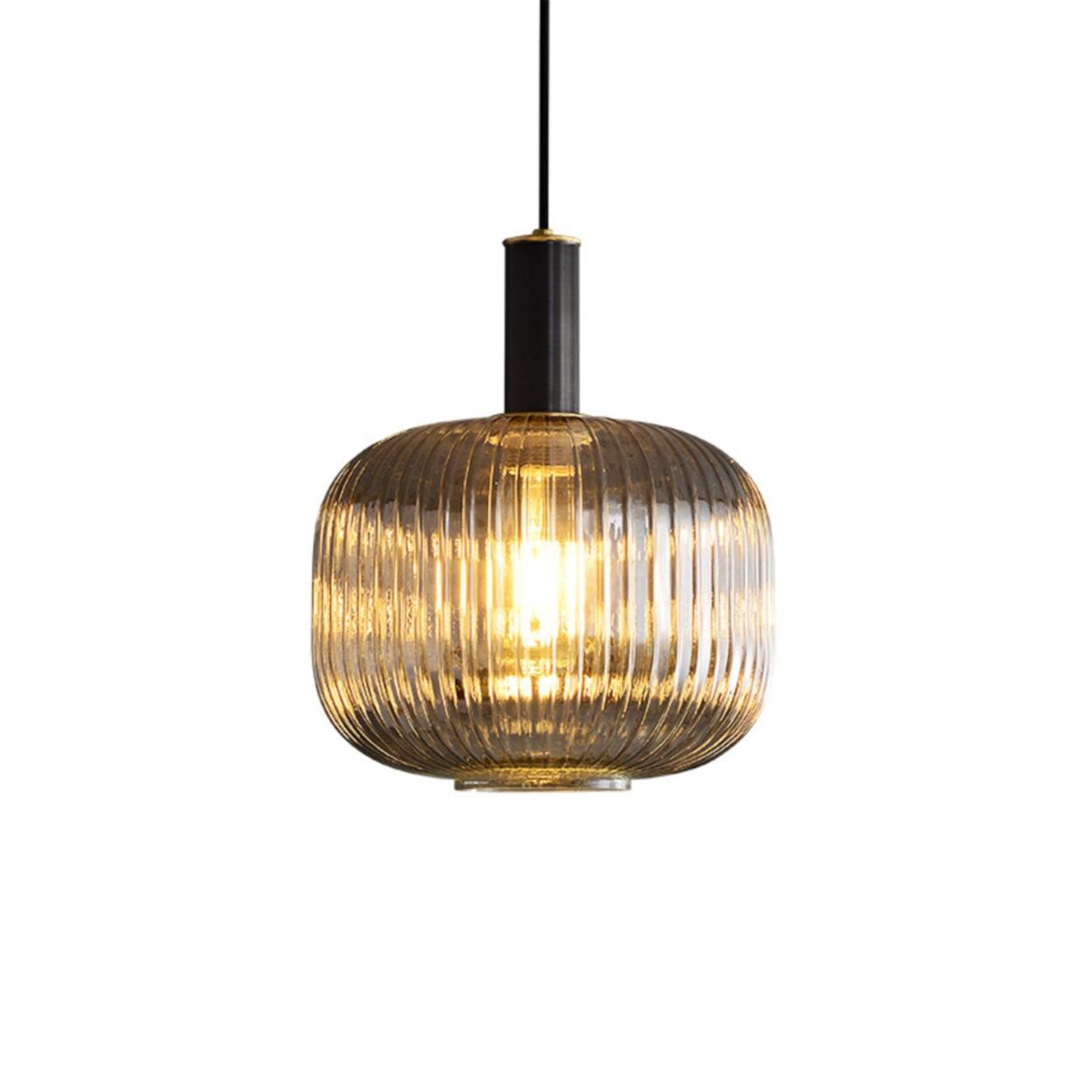 Modern Ribbed Clear Glass Cylinder Pendant Light Image - 9