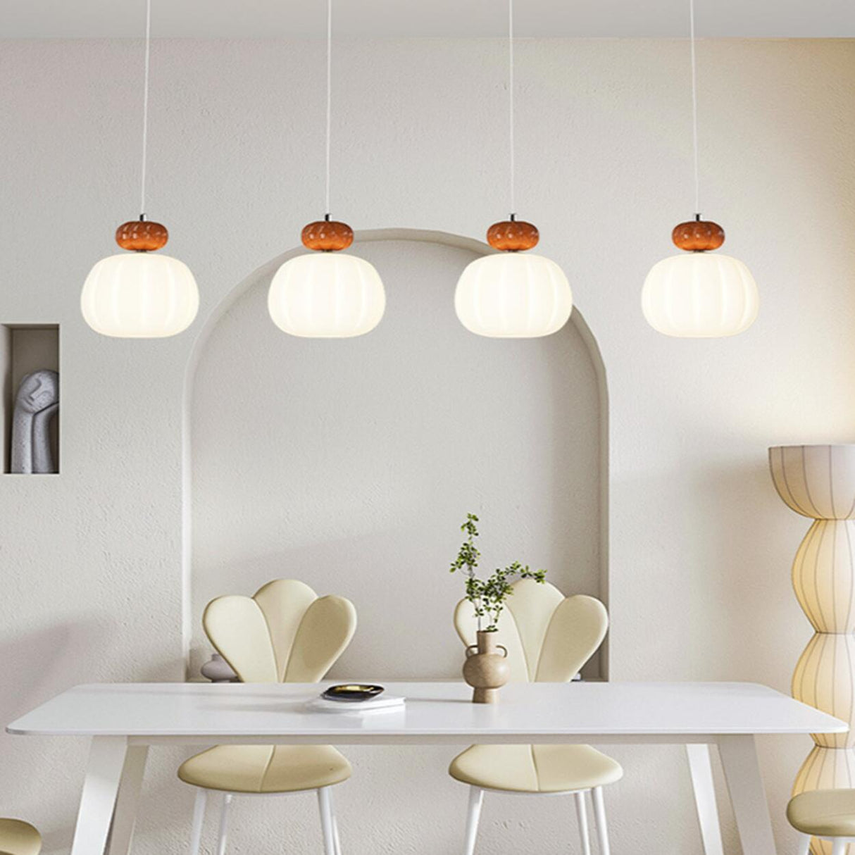 Modern Ribbed Drum Lantern Pendant Light Flexible Length Image - 3
