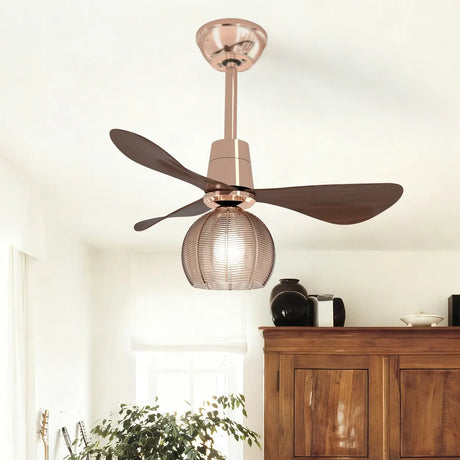 Modern Ribbed Glass Globe Remote Control Ceiling Fan Light Image - 1