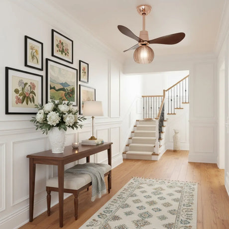 Modern Ribbed Glass Globe Remote Control Ceiling Fan Light Image - 2