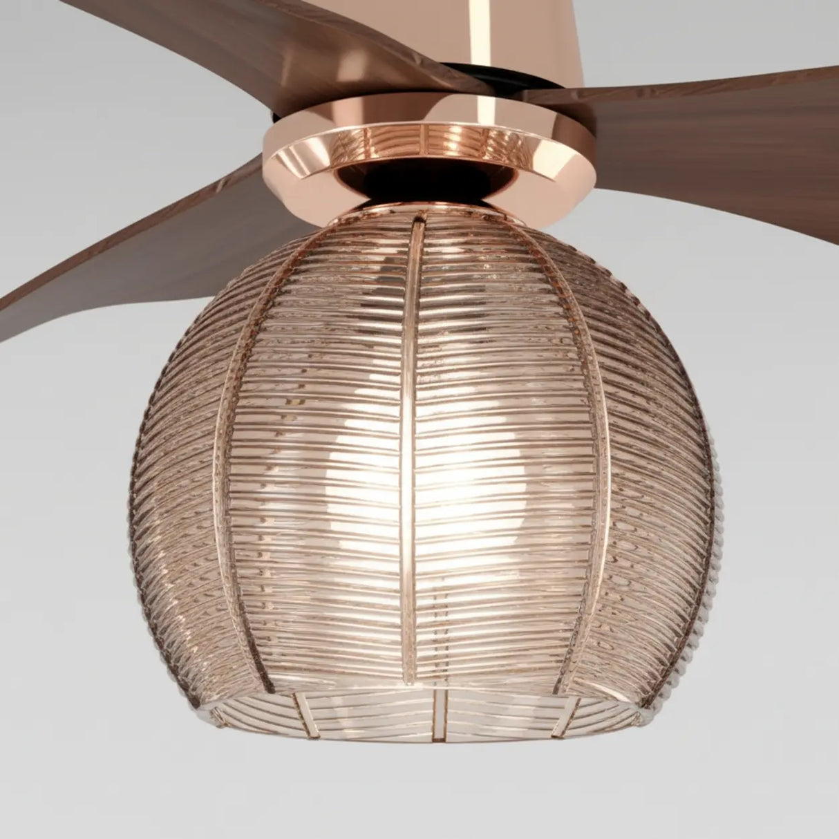 Modern Ribbed Glass Globe Remote Control Ceiling Fan Light Image - 5
