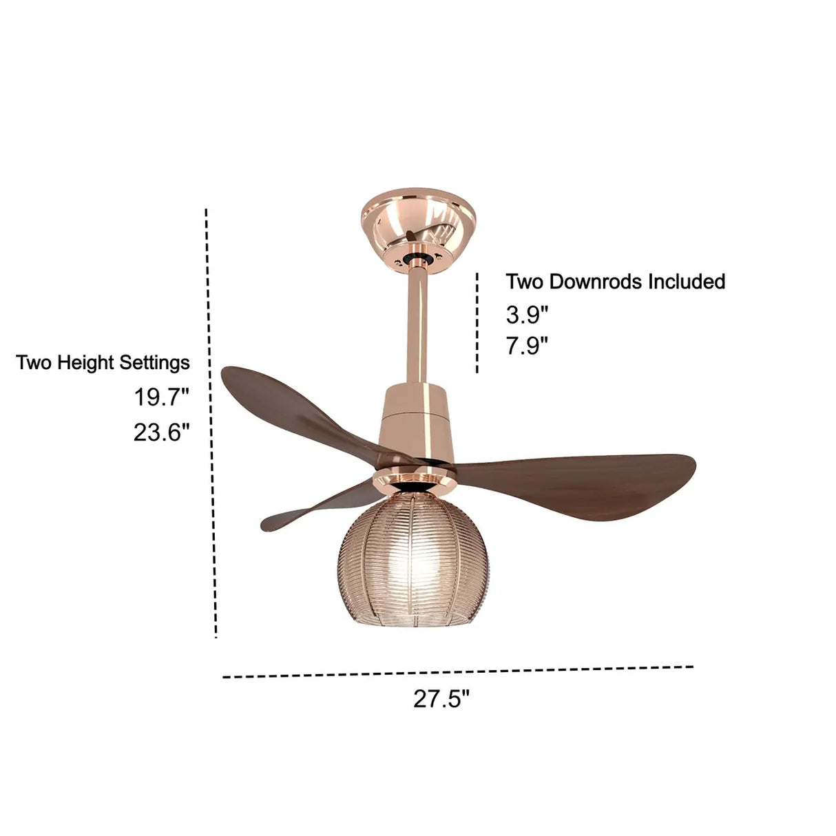 Modern Ribbed Glass Globe Remote Control Ceiling Fan Light 