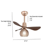 Modern Ribbed Glass Globe Remote Control Ceiling Fan Light #size