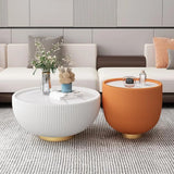 Modern Ribbed Round Coffee Tables Set for Living Room Image - 5