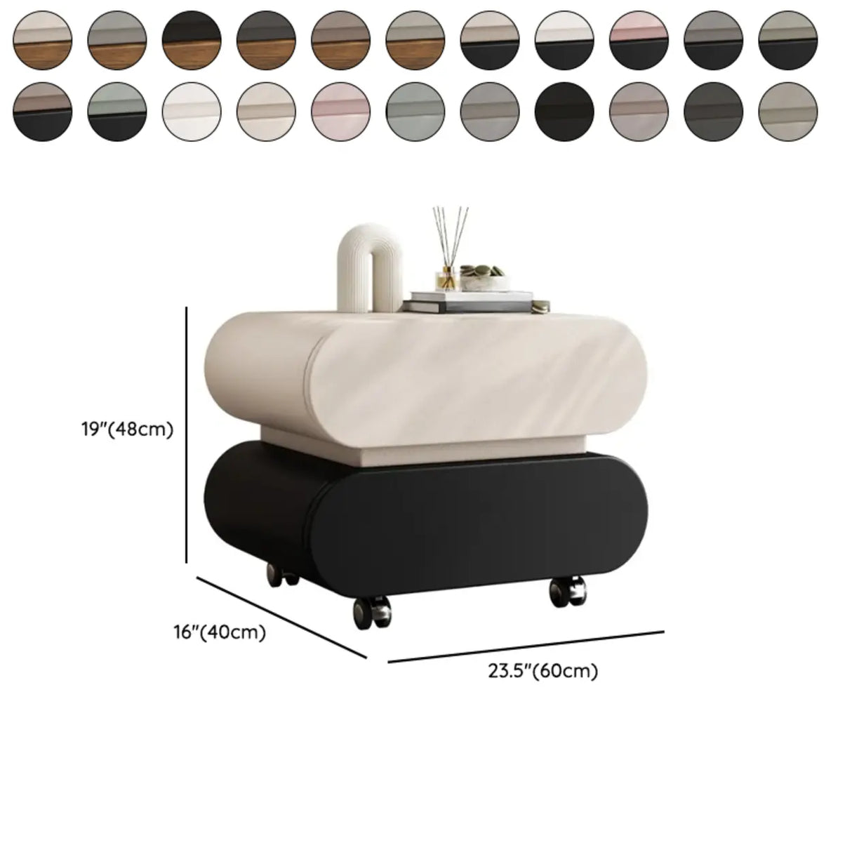 Modern Rolling Caster Wood White Nightstand with Drawers 