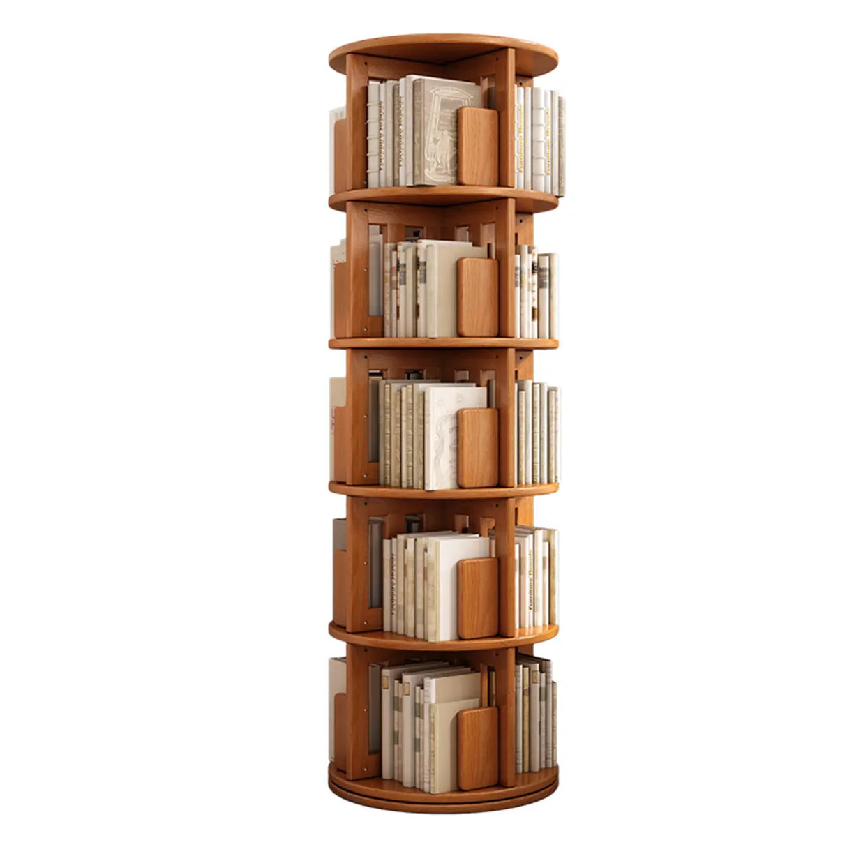 Modern Rotatable Revolver Round Wood Narrow Bookcase Image - 10