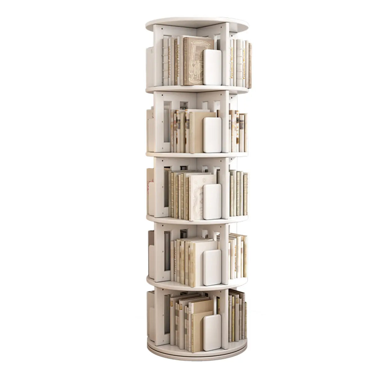 Modern Rotatable Revolver Round Wood Narrow Bookcase Image - 12
