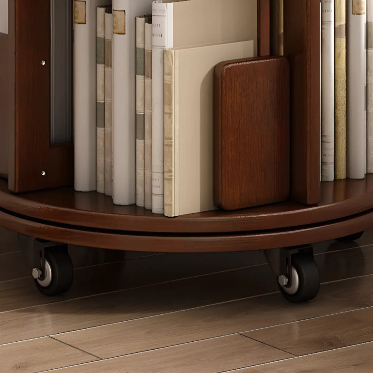 Modern Rotatable Revolver Round Wood Narrow Bookcase Image - 17