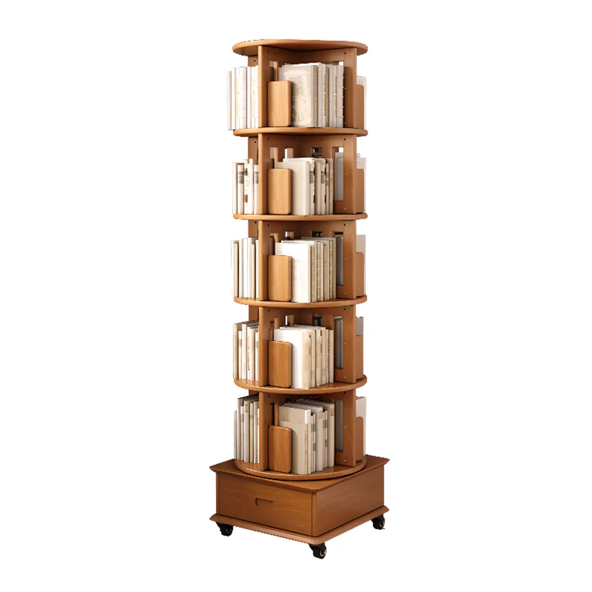 Modern Rotatable Revolver Round Wood Narrow Bookcase Image - 19