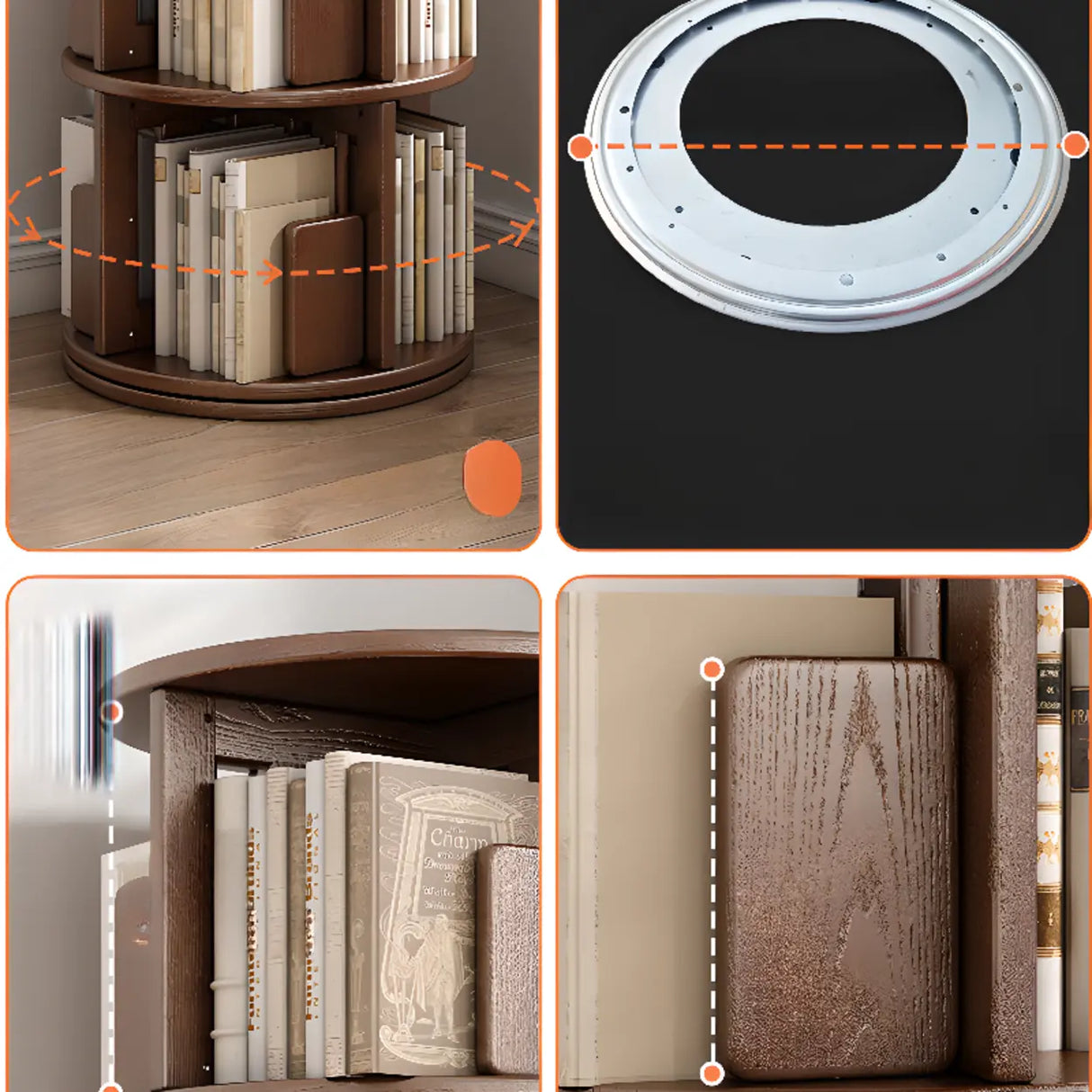 Modern Rotatable Revolver Round Wood Narrow Bookcase Image - 21