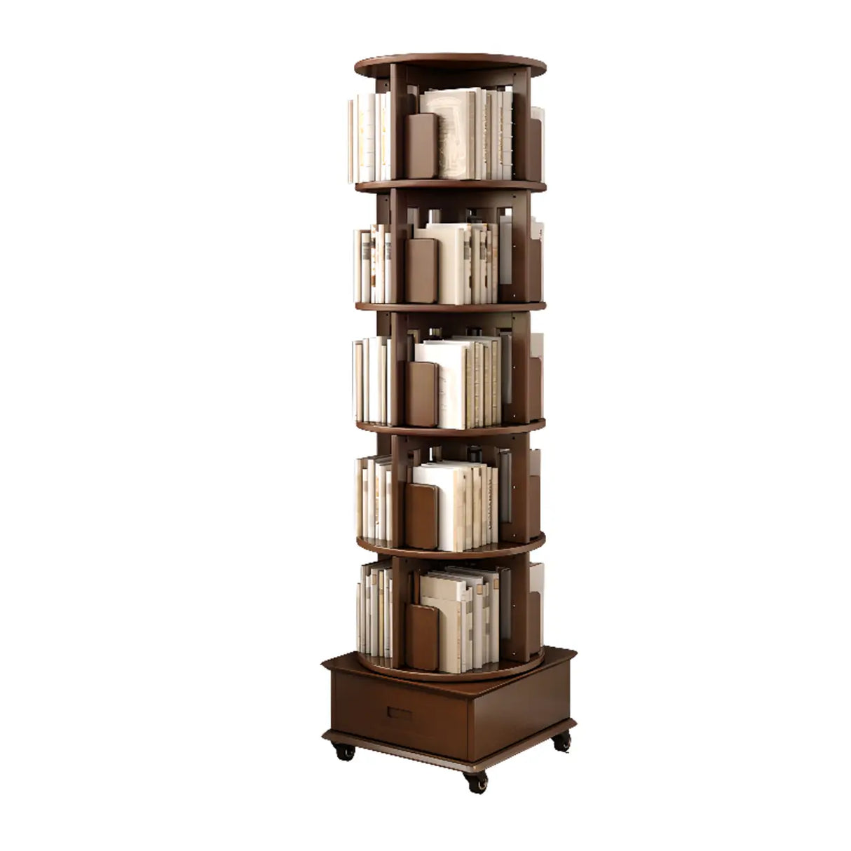 Modern Rotatable Revolver Round Wood Narrow Bookcase Image - 22