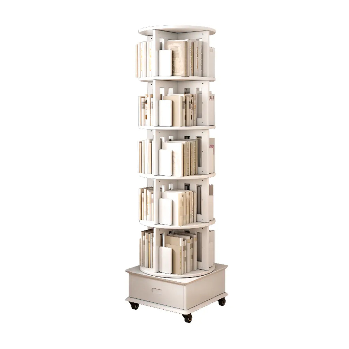 Modern Rotatable Revolver Round Wood Narrow Bookcase Image - 23