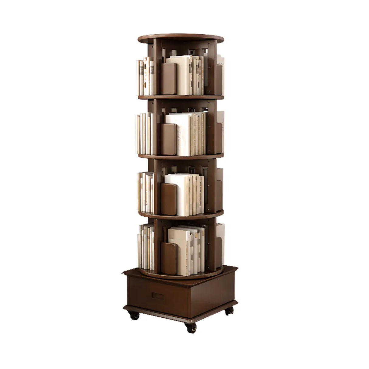 Modern Rotatable Revolver Round Wood Narrow Bookcase Image - 25
