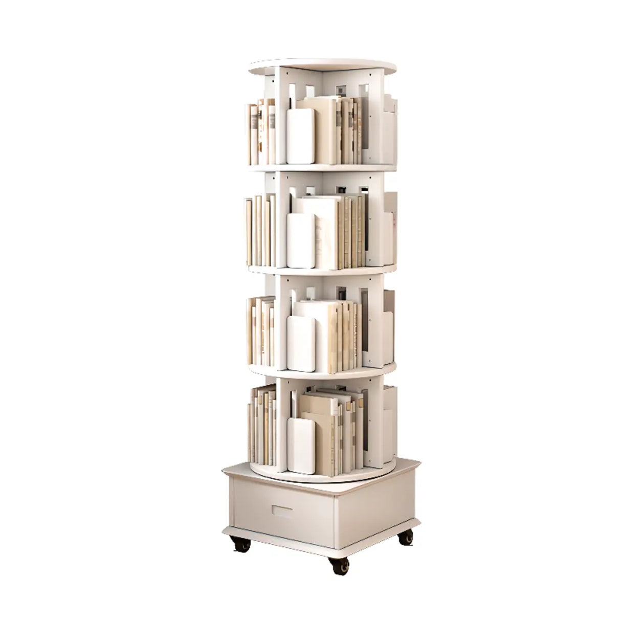 Modern Rotatable Revolver Round Wood Narrow Bookcase Image - 26