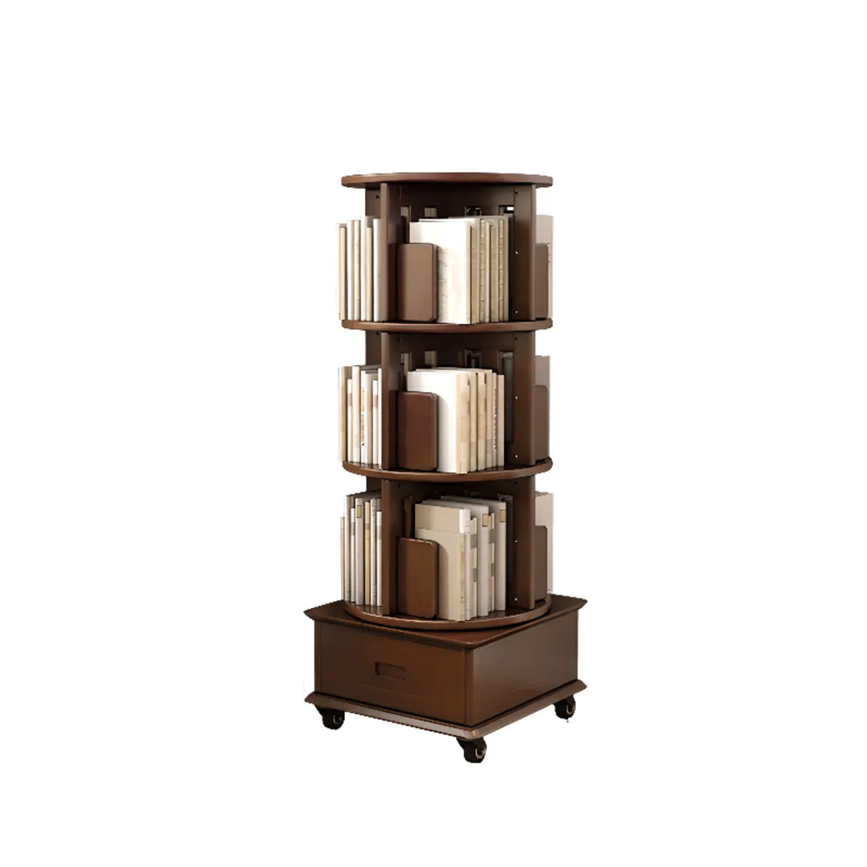 Modern Rotatable Revolver Round Wood Narrow Bookcase Image - 28
