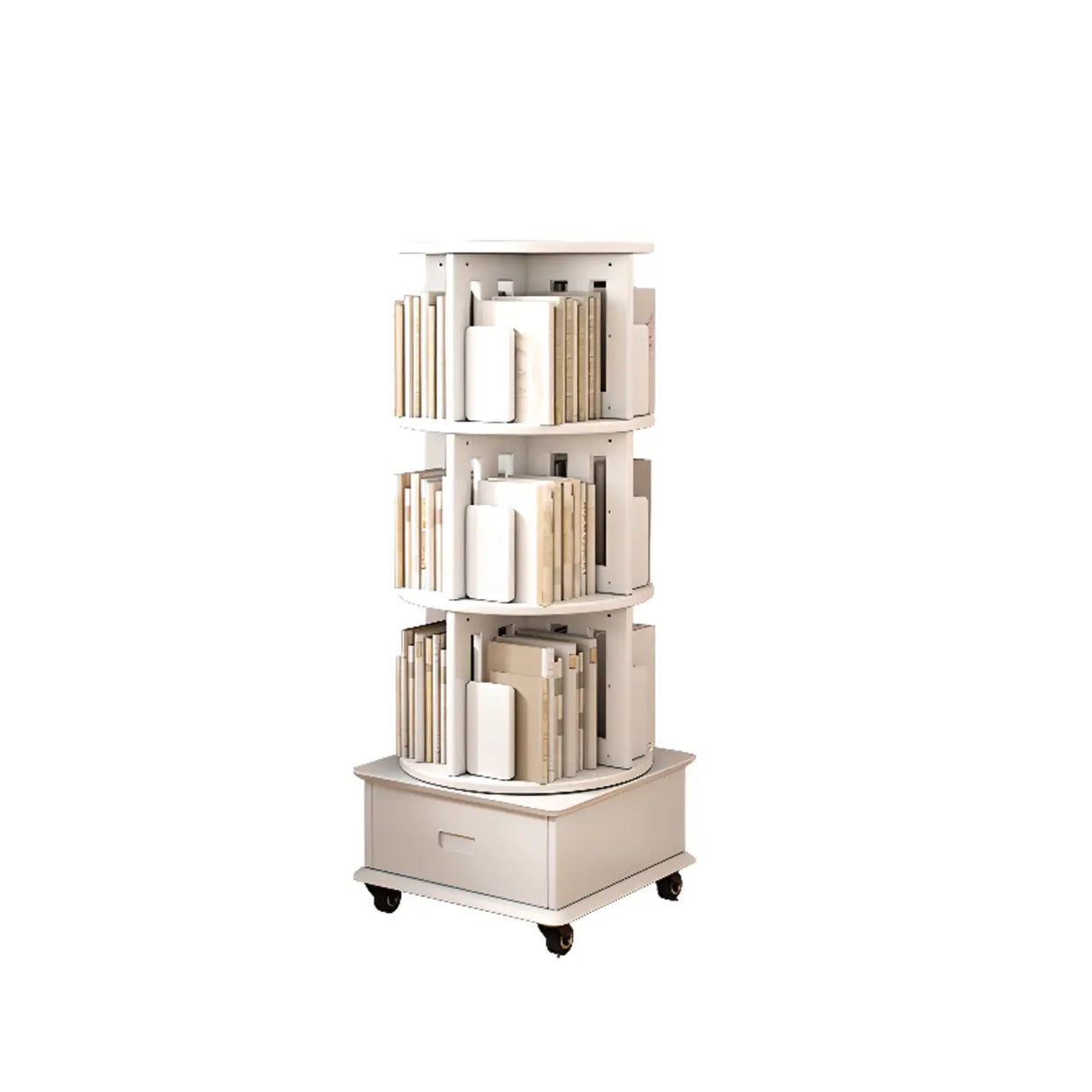 Modern Rotatable Revolver Round Wood Narrow Bookcase Image - 29