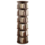 Modern Rotatable Revolver Round Wood Narrow Bookcase Image - 2