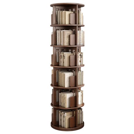 Modern Rotatable Revolver Round Wood Narrow Bookcase Image - 2