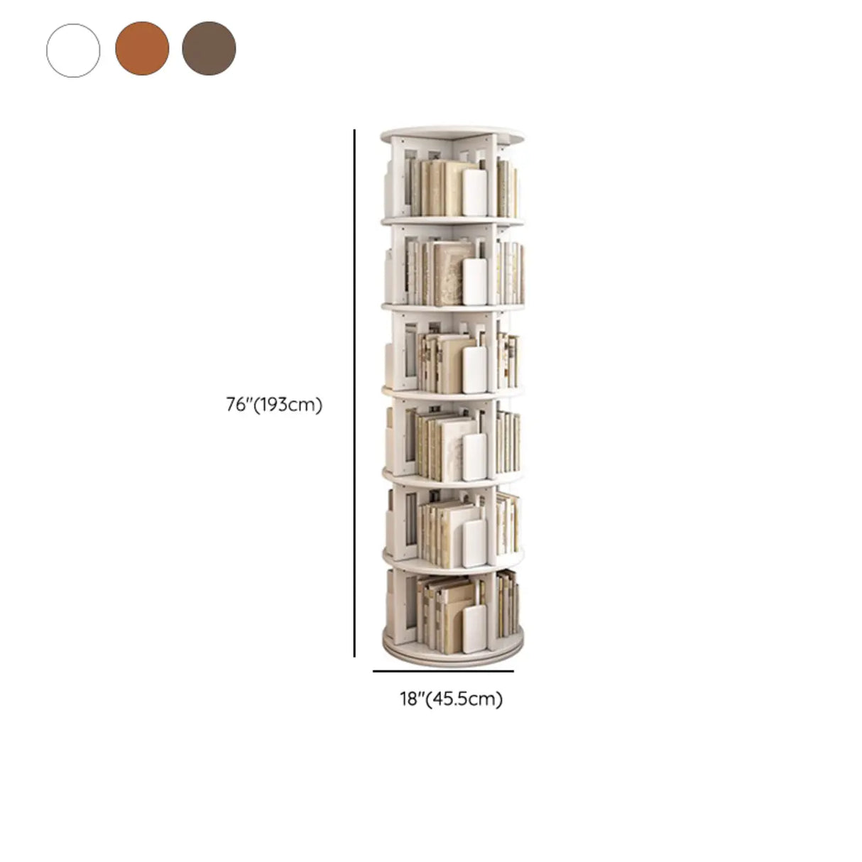 Modern Rotatable Revolver Round Wood Narrow Bookcase 