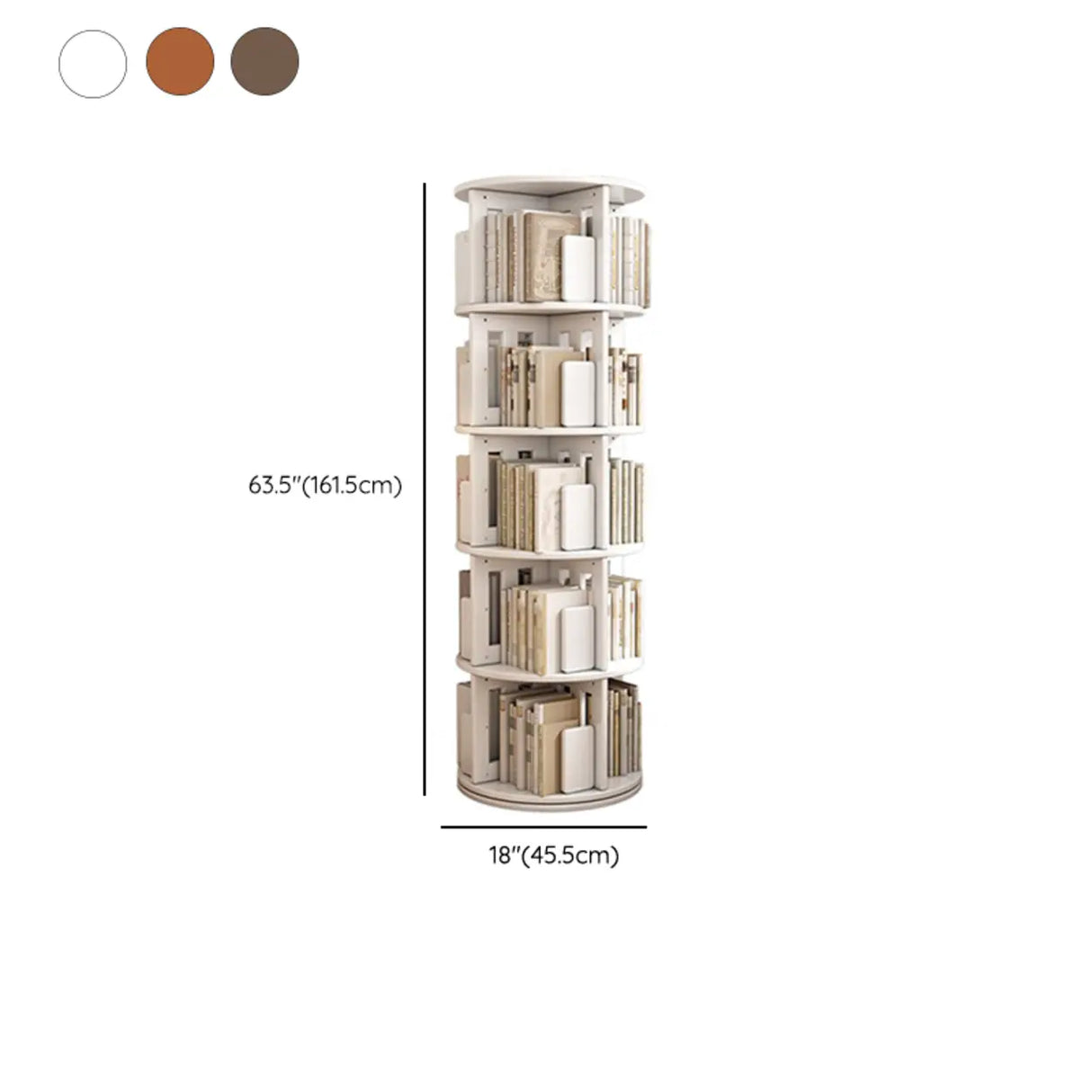 Modern Rotatable Revolver Round Wood Narrow Bookcase Image - 31
