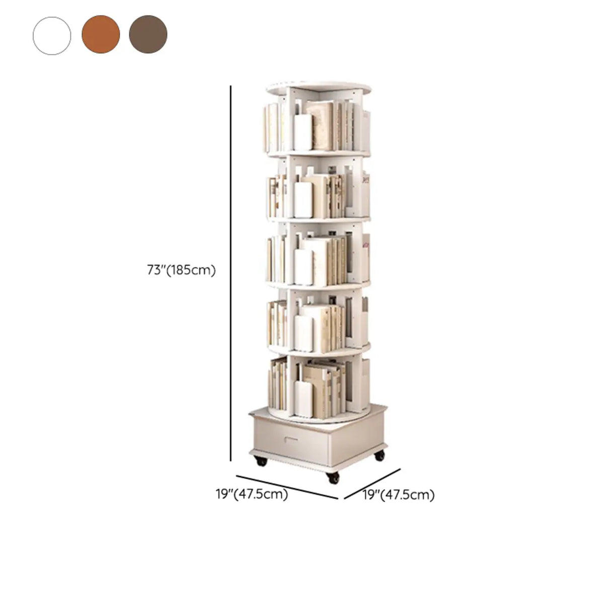 Modern Rotatable Revolver Round Wood Narrow Bookcase Image - 33